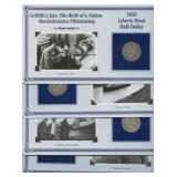 4- Mixed Date Barber Halves on Littleton Cards