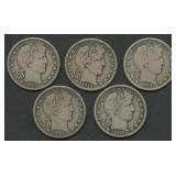 5- Mixed Liberty Head Barber Half Dollars