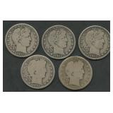 5- Mixed Liberty Head Barber Half Dollars