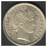1913 Liberty Head Barber Dime AU/BU