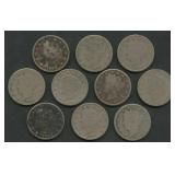 10- Mixed 1880's Liberty Head V Nickels