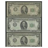3- Mixed 1934 $100 Federal Reserve Notes