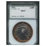 1992 ASE Silver Eagle  PCI MS 67