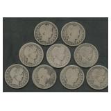 9- Mixed Liberty Head Barber Quarters