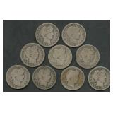 9- Mixed Liberty Head Barber Quarters