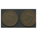 2- 1834 Coronet Head Large Cents