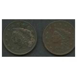 2- 1837 Coronet Head Large Cents