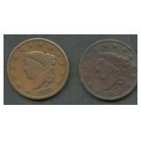 2- 1828 Coronet Head Large Cents