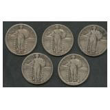 5- Mixed Standing Liberty Quarters