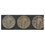 3- 1927-S Standing Liberty Quarters