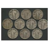 10- Mixed Standing Liberty Quarters