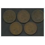 5- Mixed 1860's and 1870's Indian Head Cents