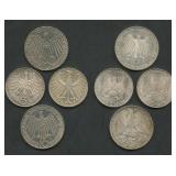 (3.42 ozt TW) 8- Mixed Germany Coins .625 Silver