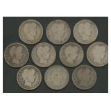 10- Mixed Liberty Head Barber Quarters