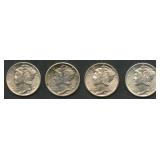 4- Mixed Mercury Head Dimes AU/BU