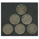 6- Mixed Three Cent Nickels