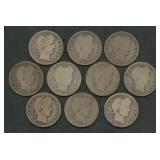 10- Mixed Liberty Head Barber Quarters