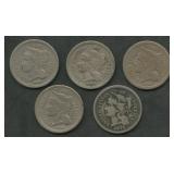 5- Mixed Three Cent Nickels