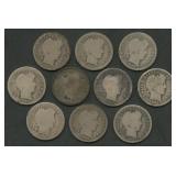 10- Mixed O-Mint Liberty Head Barber Dimes