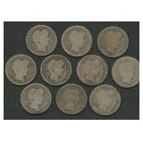 10- Mixed S-Mint Liberty Head Barber Dimes