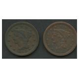 2- 1852 Braided Hair Large Cents