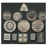 13- Mixed Small .999 Silver Rounds/Bars 0.91 ozt