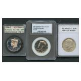 3- Mixed Silver Kennedy Half Dollars - Graded