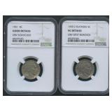2 NGC Graded Details 2 Feathers Buffalo Nickels