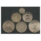 (2.40 ozt TW) 6- Mixed Foreign Coins .800 Silver