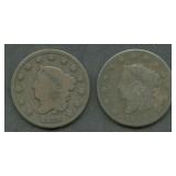 2- 1829 Coronet Head Large Cents