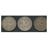 (2.39 ozt TW) 3- Mixed Peru 1 Sol Coins .500 Silve