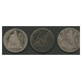 3- Mixed Carson City Seated Liberty Dimes