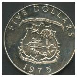 Liberia 1975 5 Dollar Elephant .900 Silver Coin