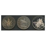 (2.24 ozt TW) 3- Mixed Canada Dollars .500 Silver