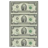 Sheet of 4- 1995 $2 Fed Reserve Notes Display