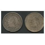 (1.92 ozt TW) 2- Mexico 1948 5 Pesos .900 Silver