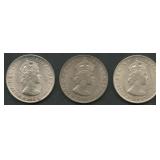 (2.18 ozt TW) 3- 1964 Bermuda Crowns .500 Silver