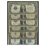 6- Mixed 1928 and 1934 $1 Silver Certificates