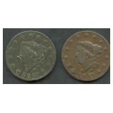 2- 1817 N-12 Coronet Head Large Cents