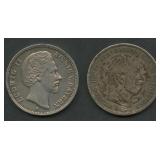 (1.77 ozt TW) 2- Germany  5 Marks .900 Silver