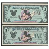 2- Walt Disney World $1 Disney Dollars