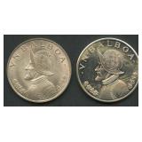 (1.70 ozt TW) 2- Panama 1 Balboa .900 Silver