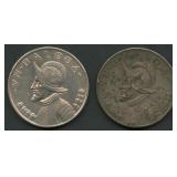 (1.72 ozt TW) 2- Panama 1 Balboa .900 Silver