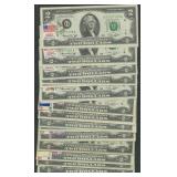 28- 1976 $2 Fed Reserve Note Cancelled Stamps