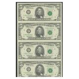 Sheet of 4 - 1995 $5 Fed Reserve Notes