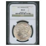 1921 Morgan Silver Dollar NGC MS 63
