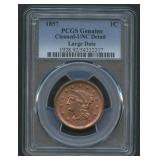 1857 Large Date Large Cent PCGS Genuine
