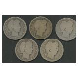 5- Mixed Liberty Head Barber Quarters