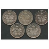 5- Mixed 1892/1893 Columbian Expo Silver Halves