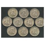 10- Mixed Walking Liberty Half Dollars 1939-1942